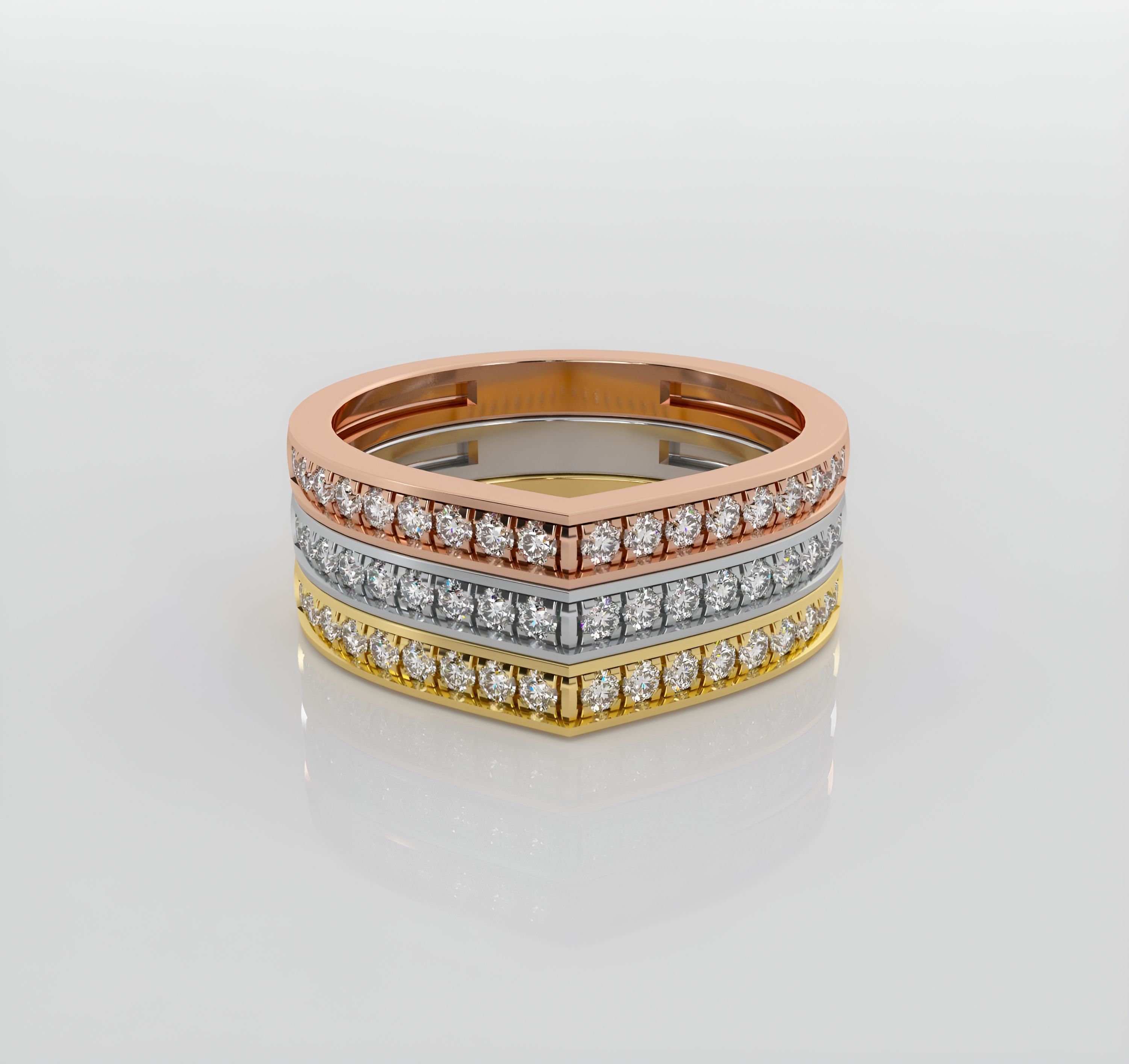 Triplets Italian diamond ring 3D print model_1