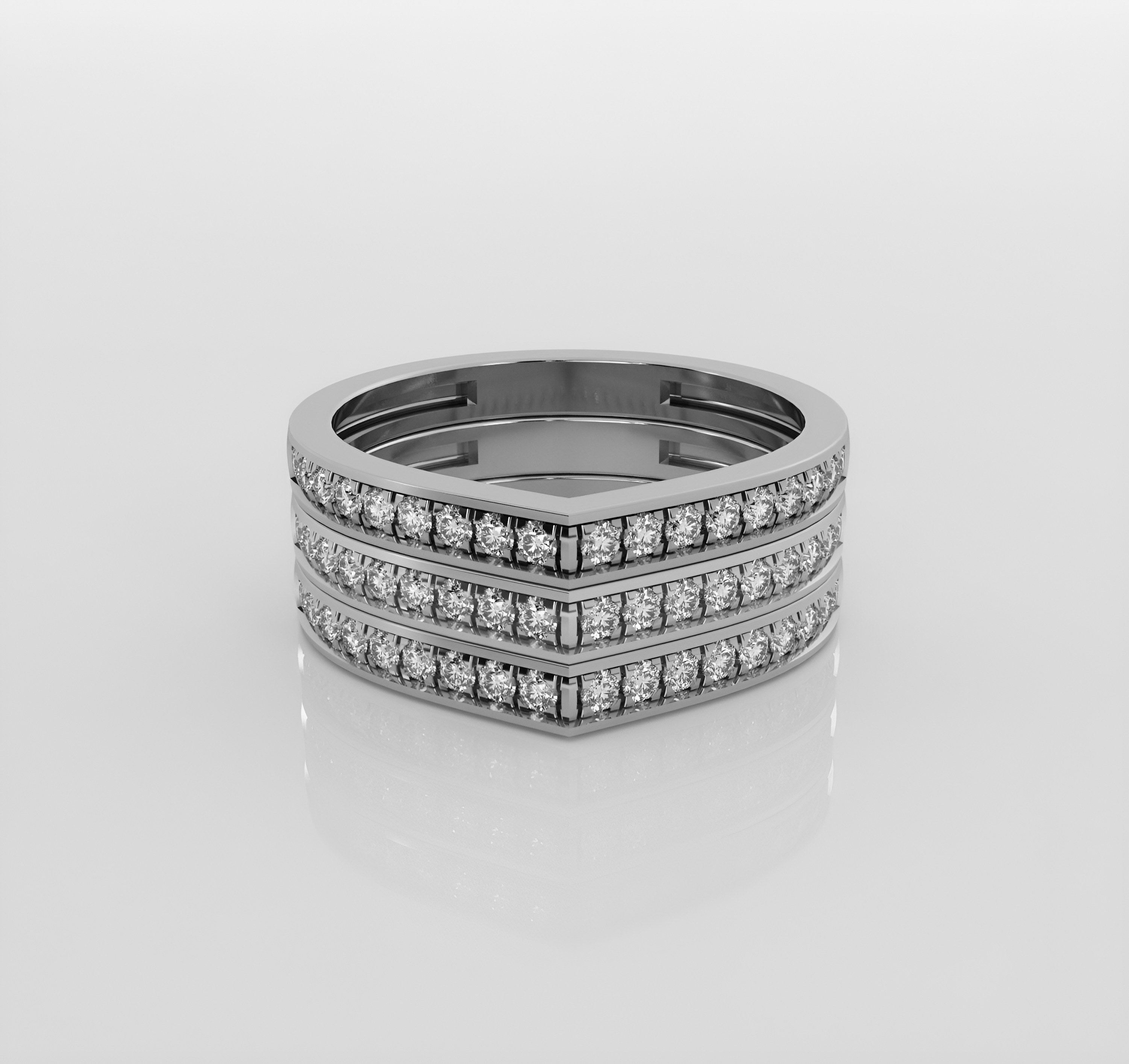 Triplets Italian diamond ring 3D print model_2