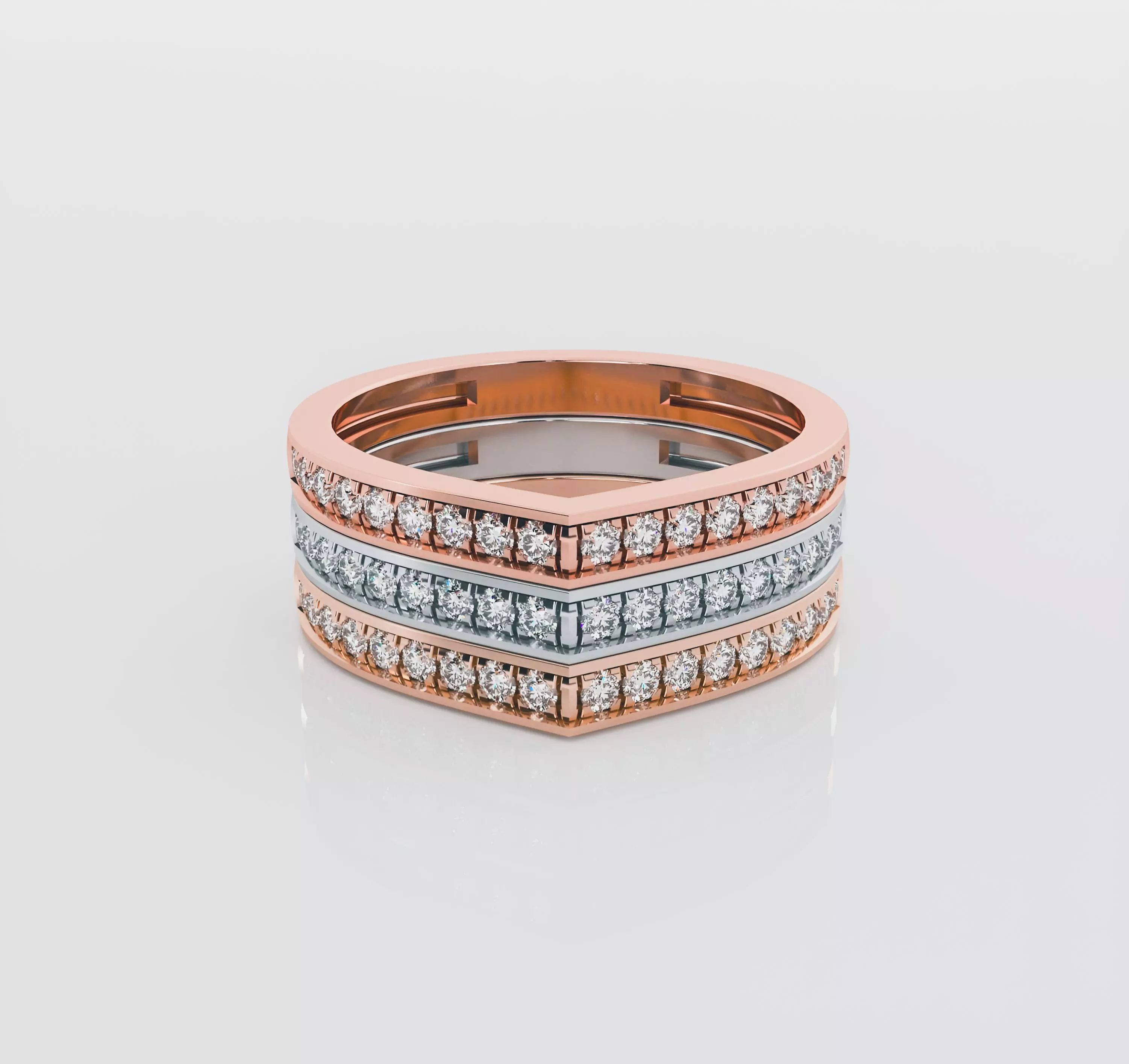 Triplets Italian diamond ring 3D print model_0