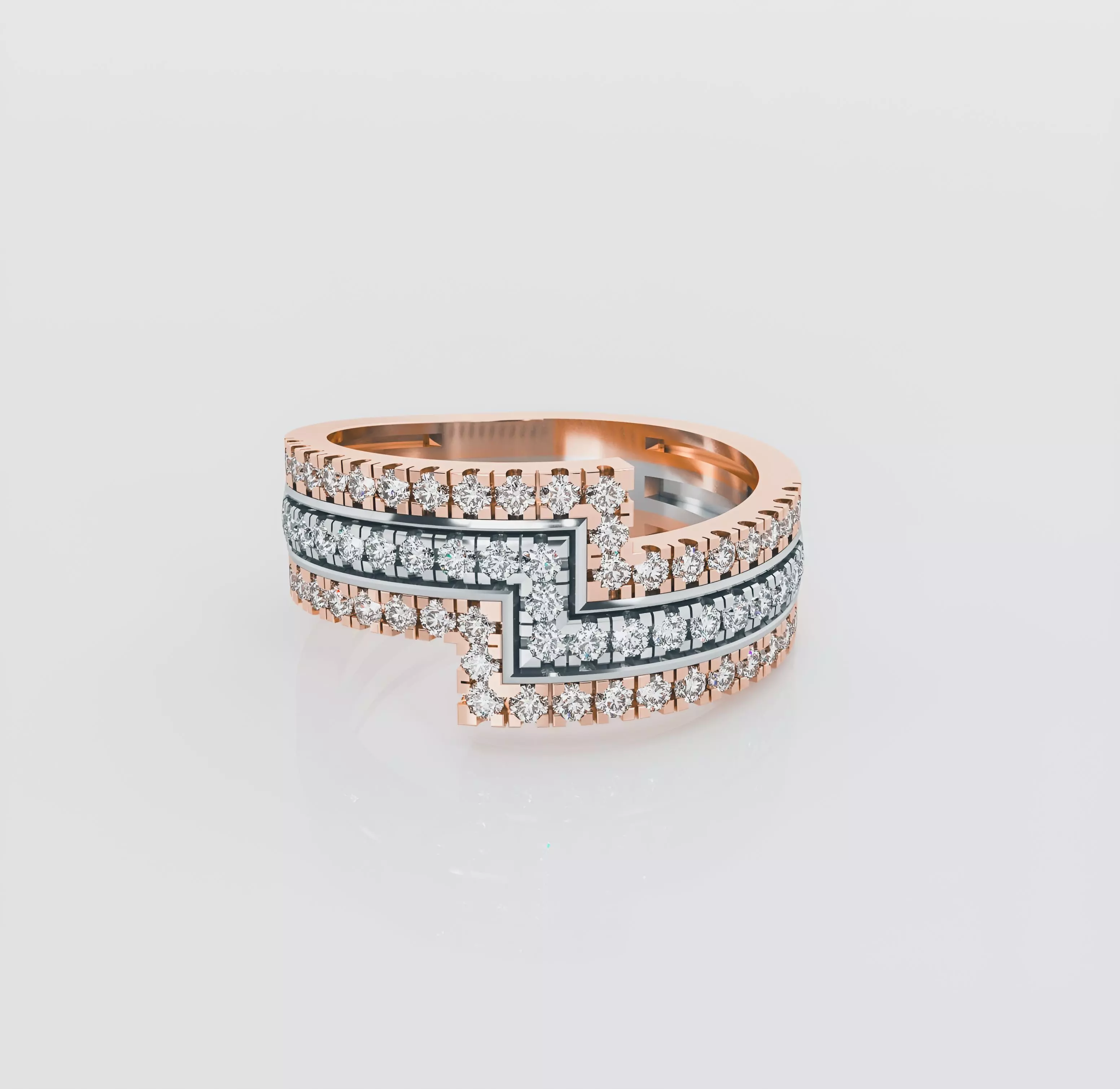 Steps Triplets diamond ring 3D print model_0