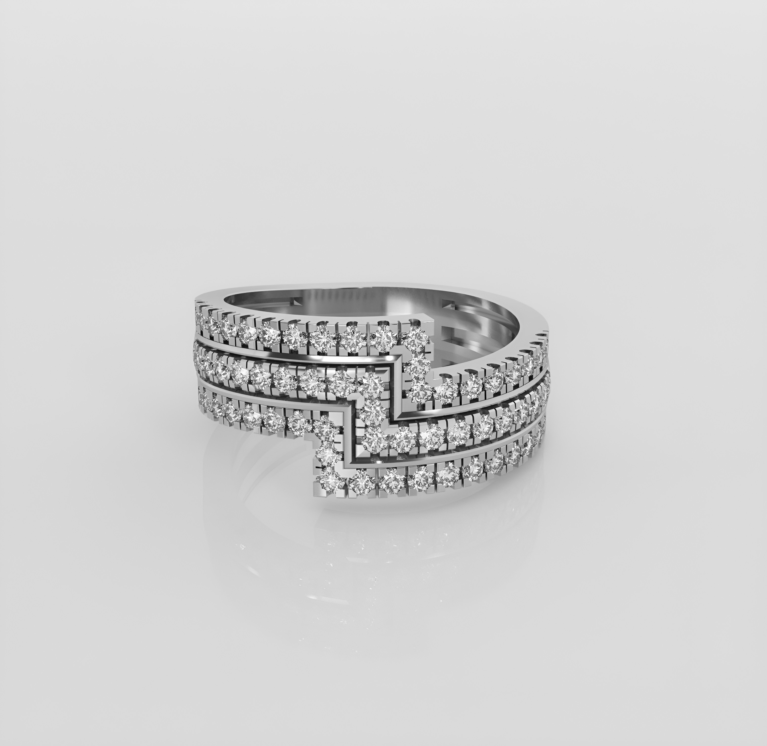 Steps Triplets diamond ring 3D print model_2