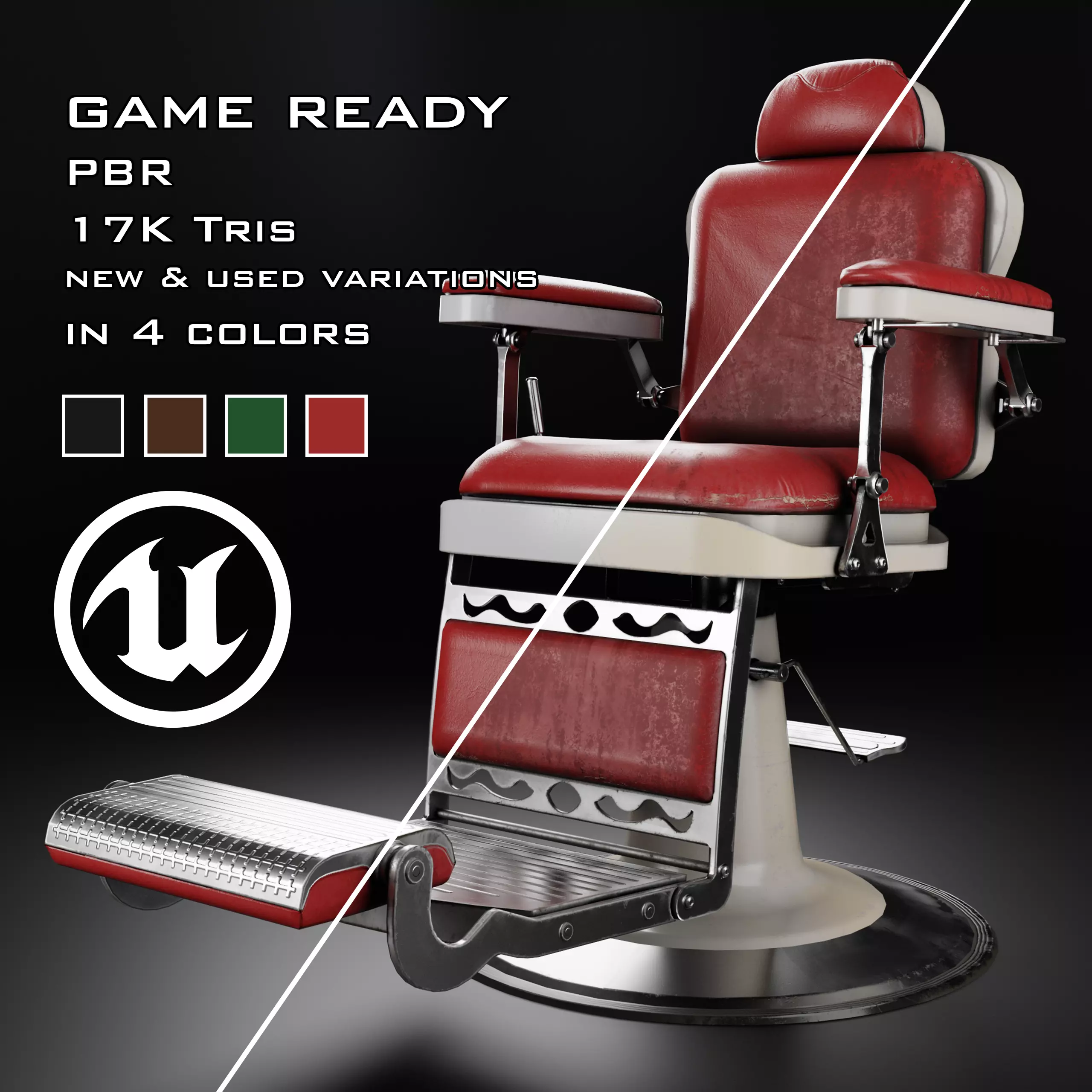 Vintage Barber Shop Chair Low-poly 3D model