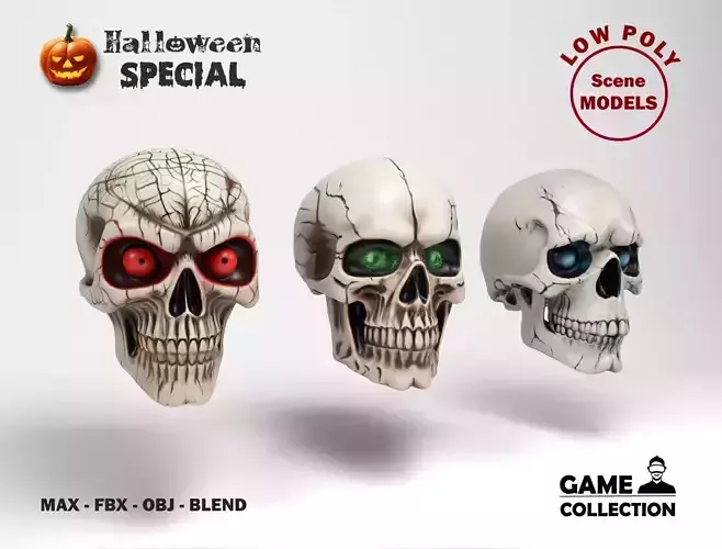 Halloween skulls 2 Low-poly 3D model