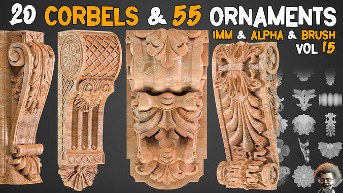 20 Corbels and 55 Ornamental Brush 3D Model  Tutorials  Vol 15 Low-poly 3D model