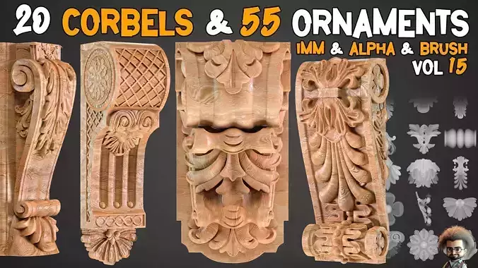 20 Corbels and 55 Ornamental Brush 3D Model  Tutorials  Vol 15