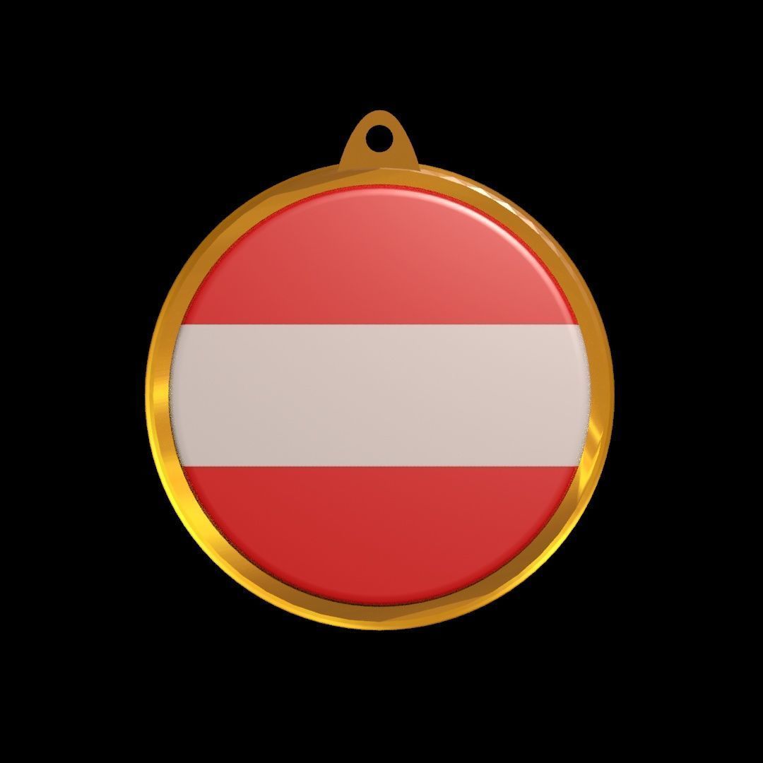 Austria flag Golden medal badge 3D model_13