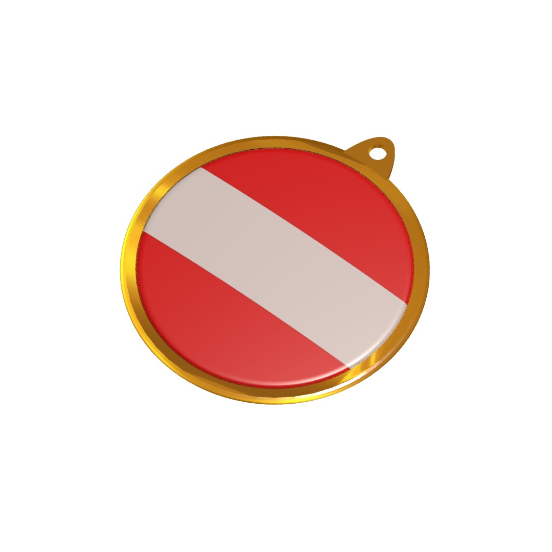 Austria flag Golden medal badge 3D model_1