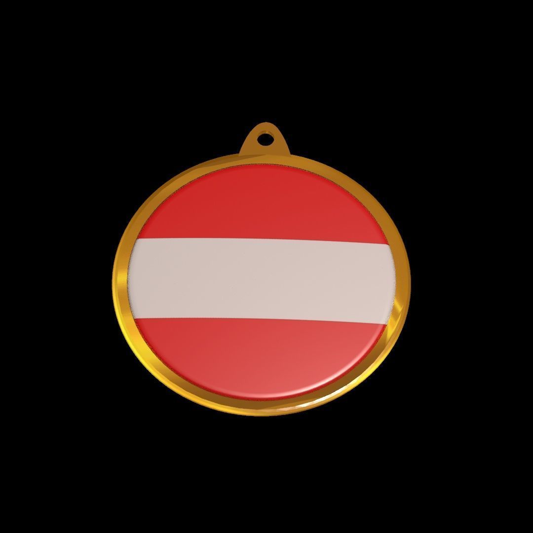 Austria flag Golden medal badge 3D model_23