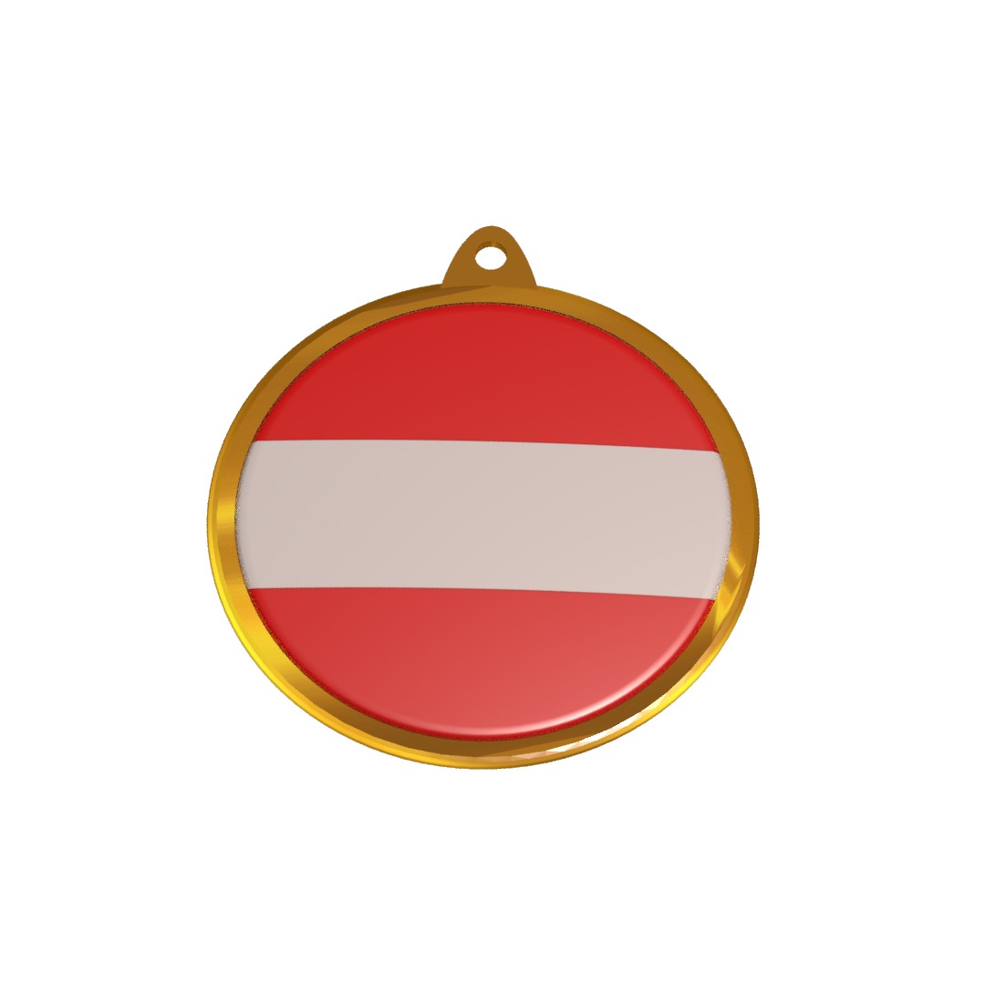 Austria flag Golden medal badge 3D model_8