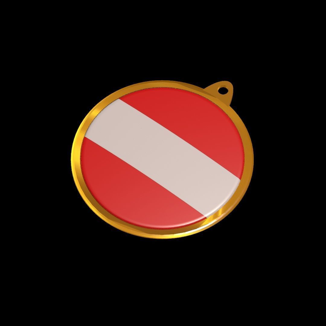 Austria flag Golden medal badge 3D model_22