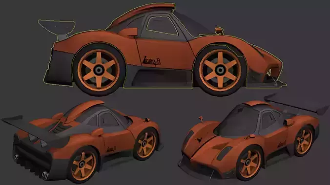 cartoon car vehicle 3d game ready model Low-poly 3D model-016