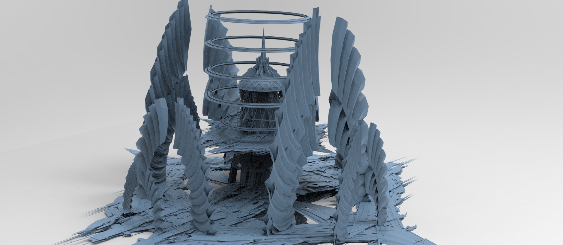 Cyberpunk Media Towers collection Low-poly 3D model_11