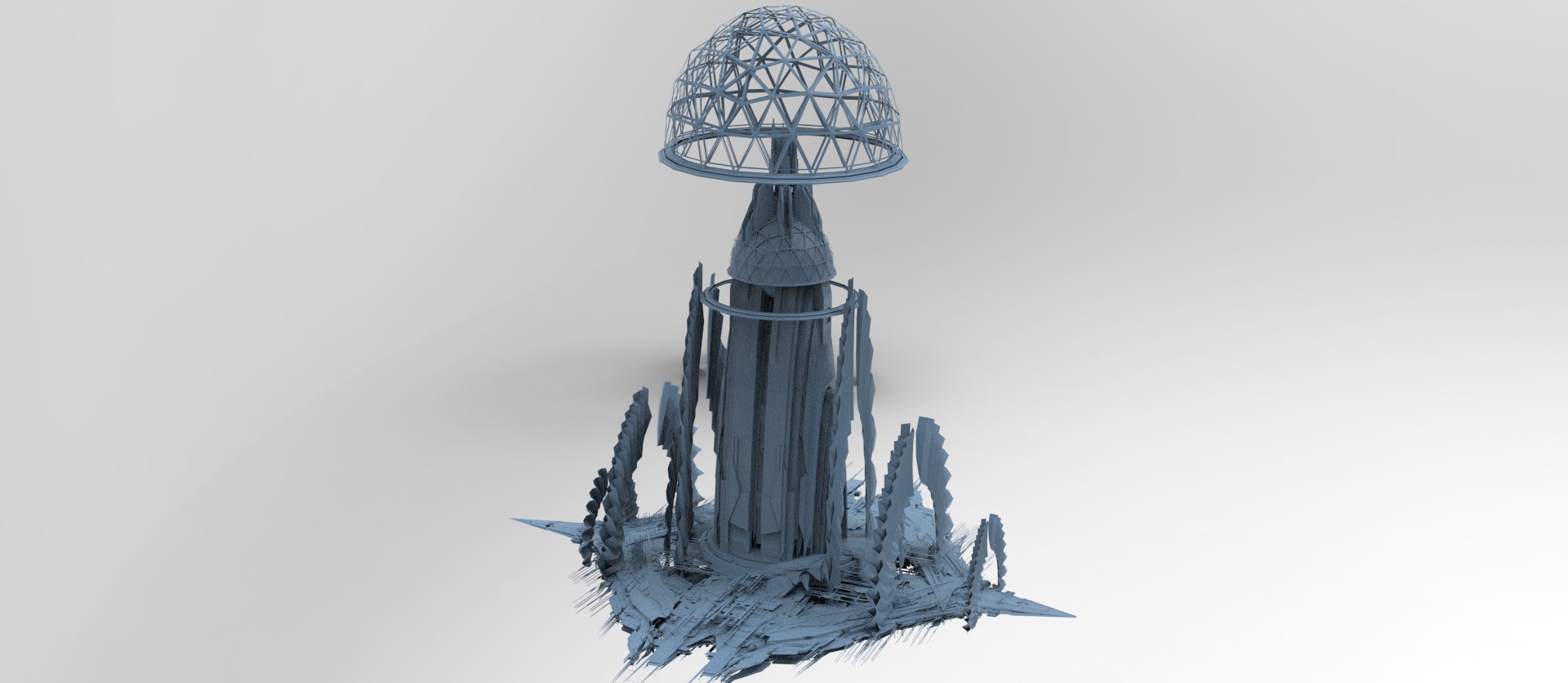 Cyberpunk Media Towers collection Low-poly 3D model_16