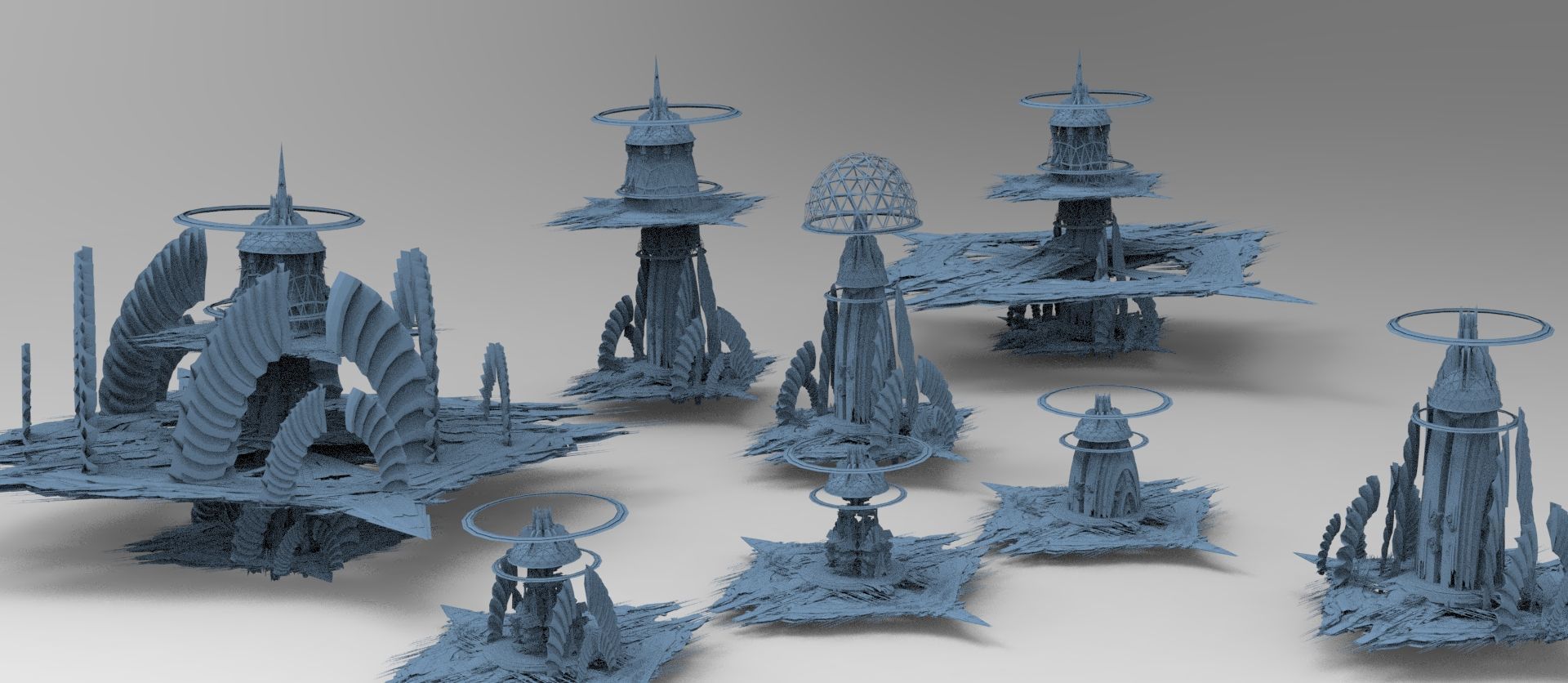 Cyberpunk Media Towers collection Low-poly 3D model_1
