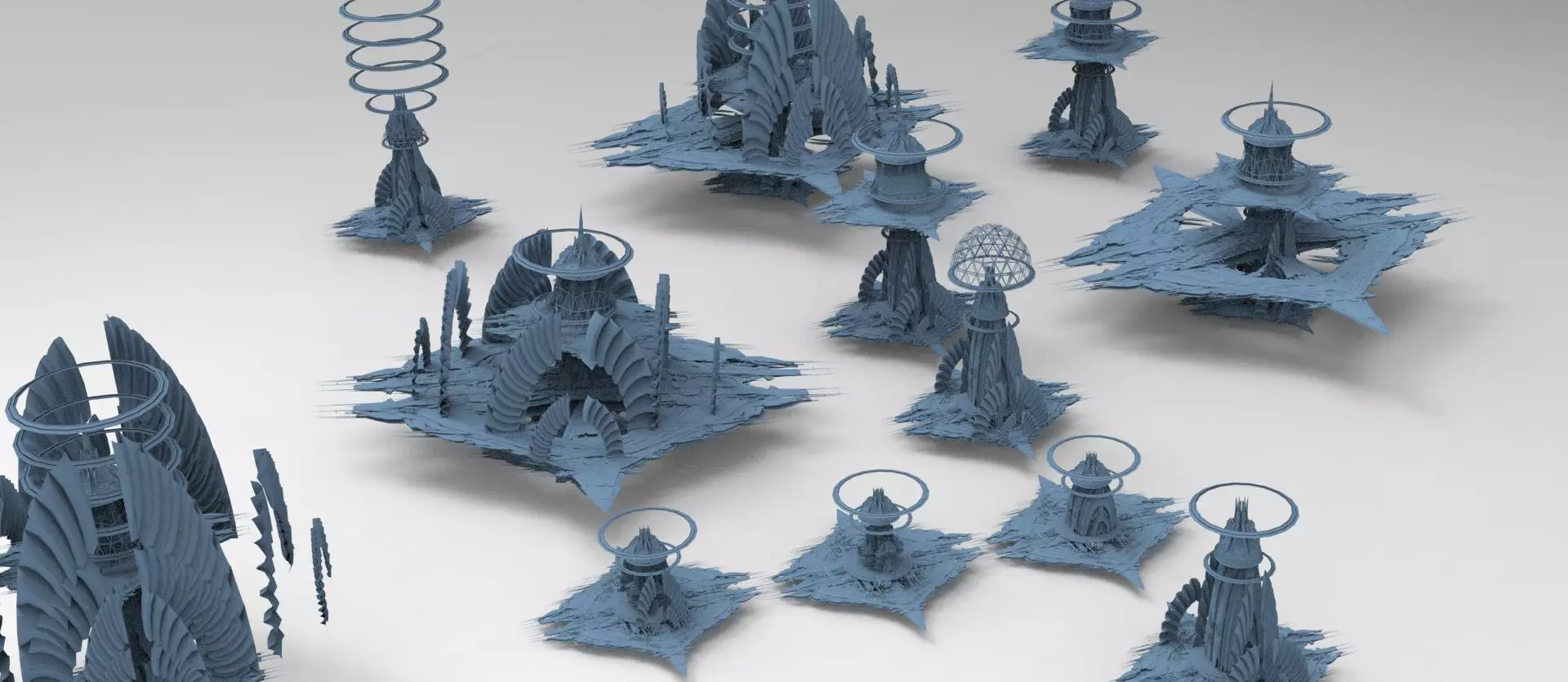 Cyberpunk Media Towers collection Low-poly 3D model_0