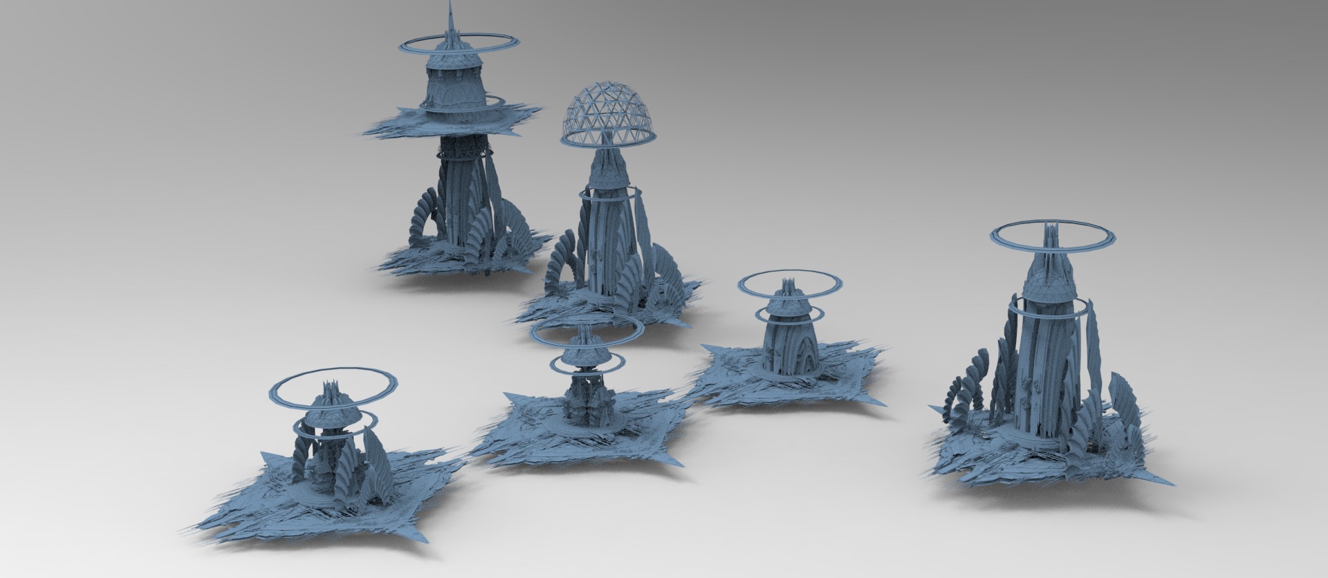Cyberpunk Media Towers collection Low-poly 3D model_4