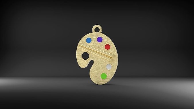 Enamel Artist Paint Palette and Brush with Thin Pendant  Free 3D model