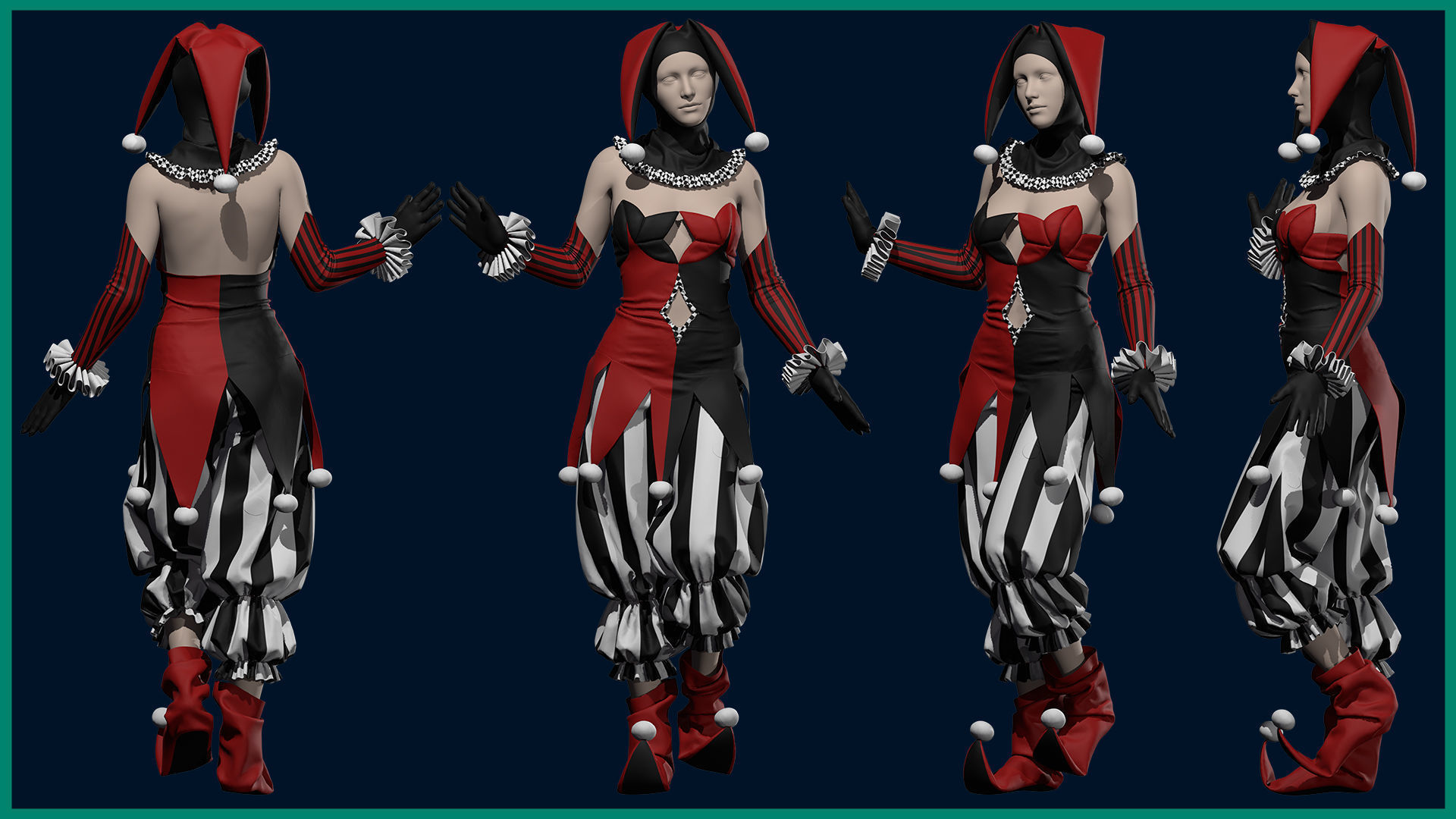 female clown or circus outfit with texture 3D model_2