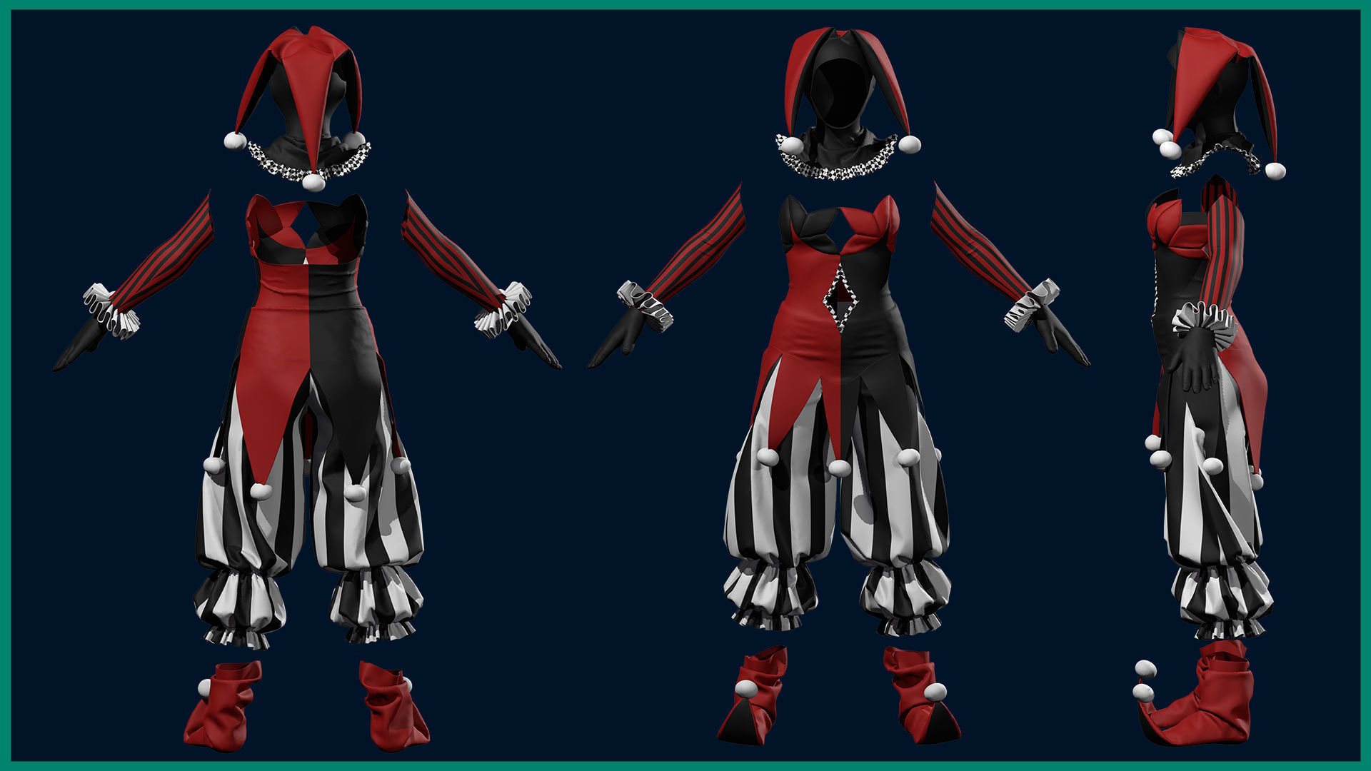 female clown or circus outfit with texture 3D model_1
