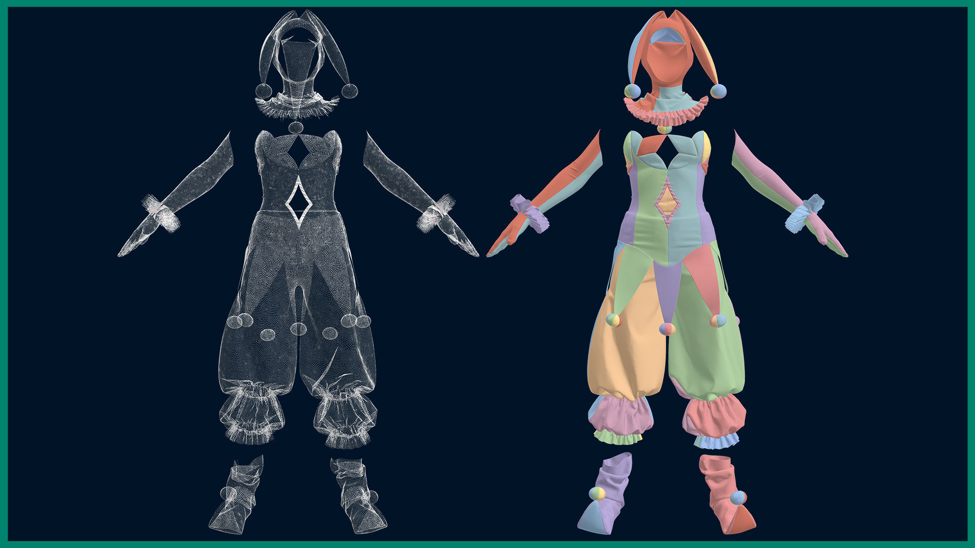 female clown or circus outfit with texture 3D model_5