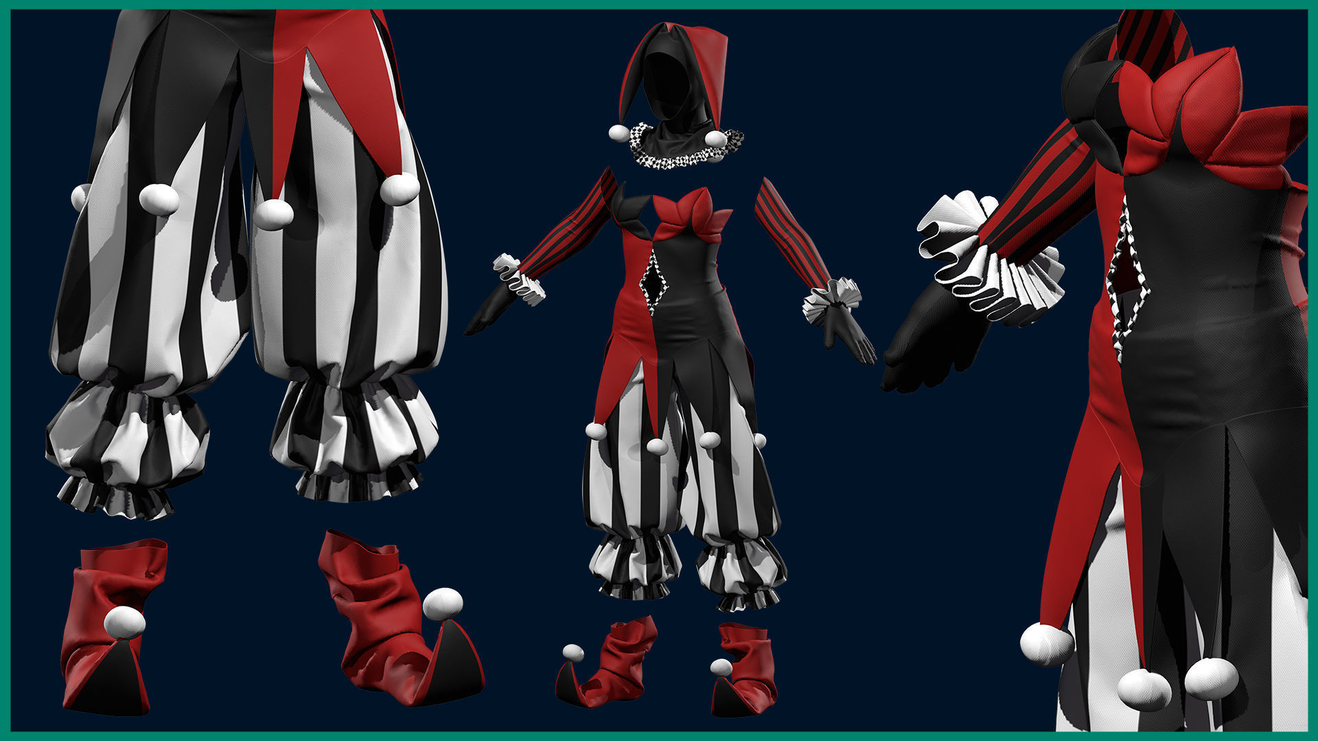female clown or circus outfit with texture 3D model_3