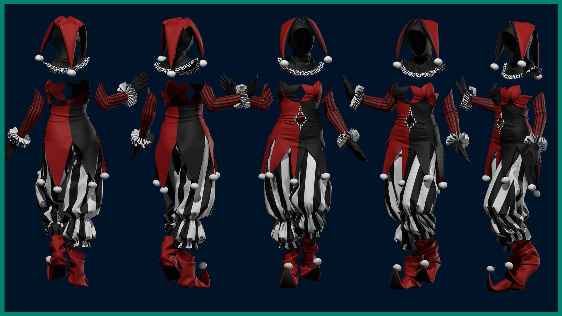 female clown or circus outfit with texture 3D model_4