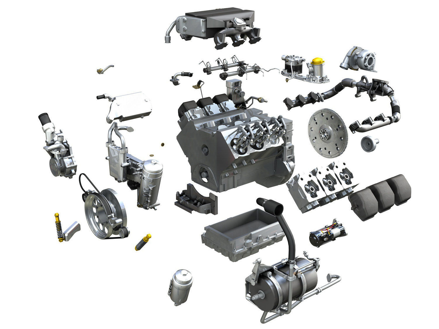 Diesel Turbo Engine with Interior Parts 3D model_16