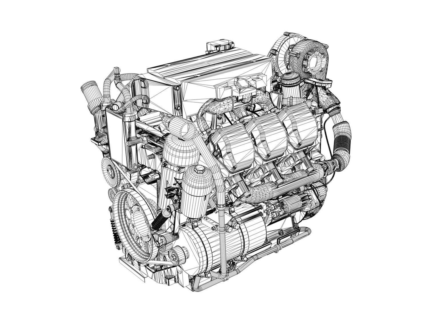 Diesel Turbo Engine with Interior Parts 3D model_17