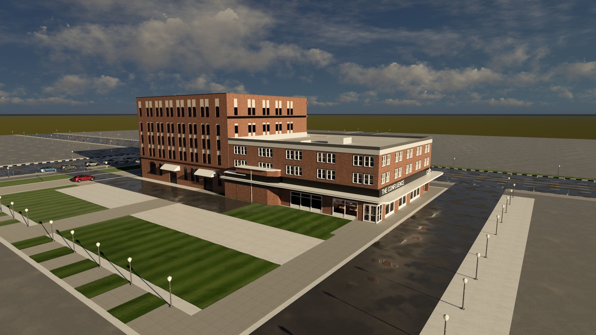 Mixed Use Building Multi Family American Modern 3D model_11