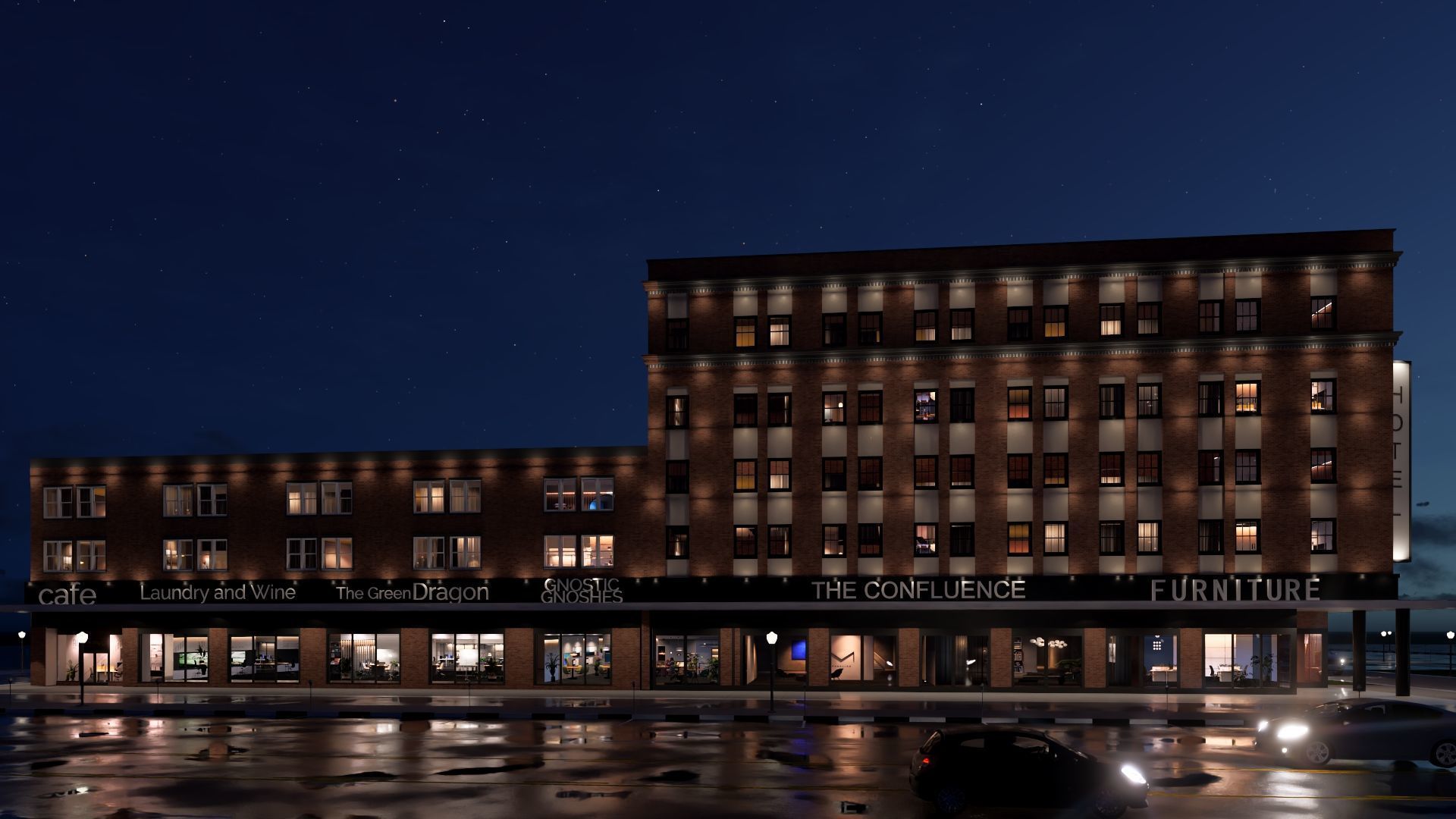 Mixed Use Building Multi Family American Modern 3D model_9