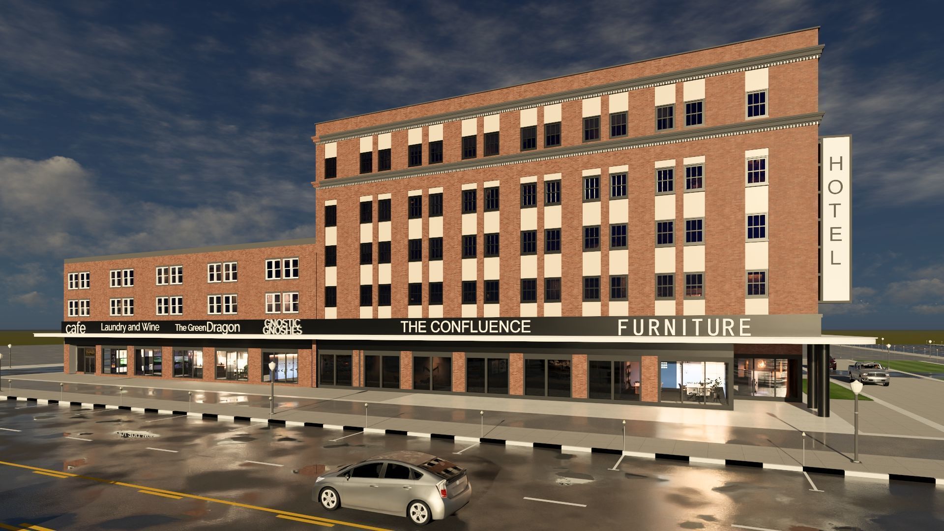 Mixed Use Building Multi Family American Modern 3D model_5