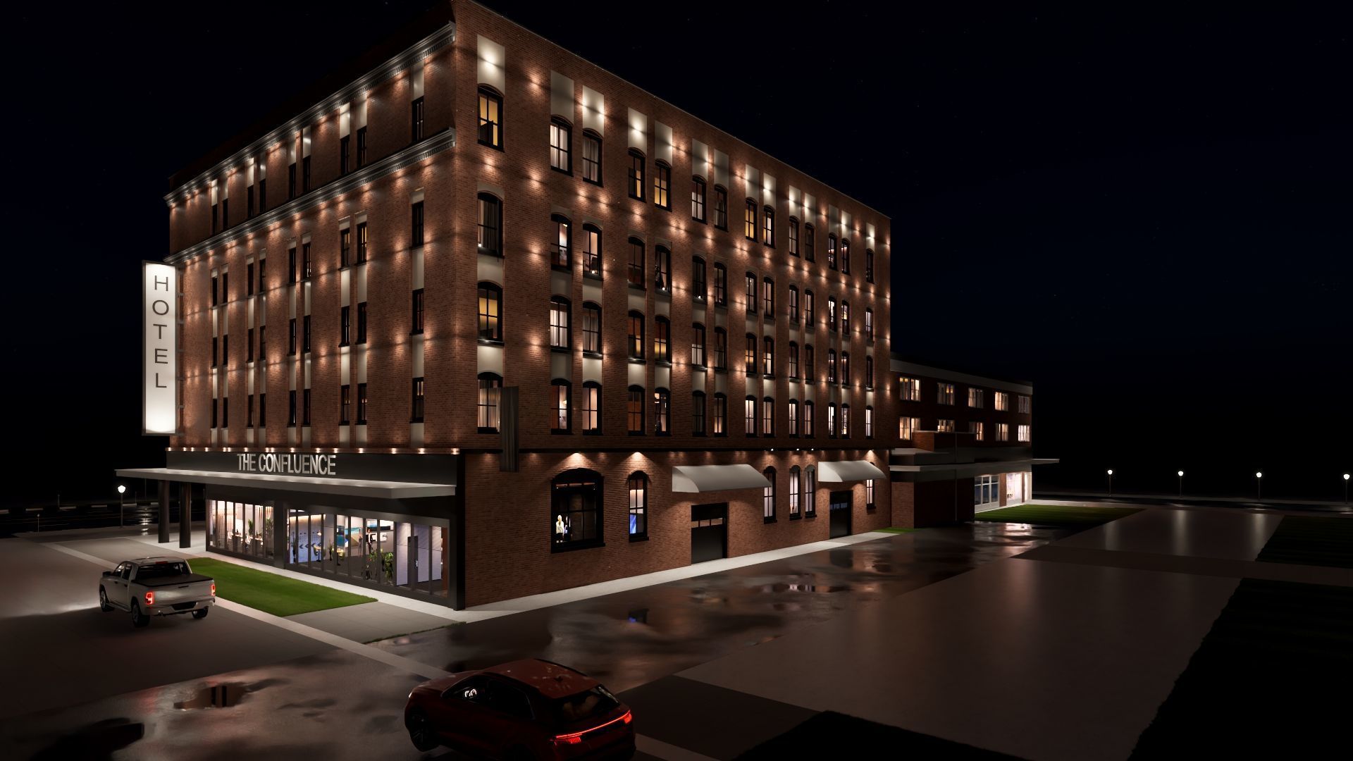 Mixed Use Building Multi Family American Modern 3D model_4