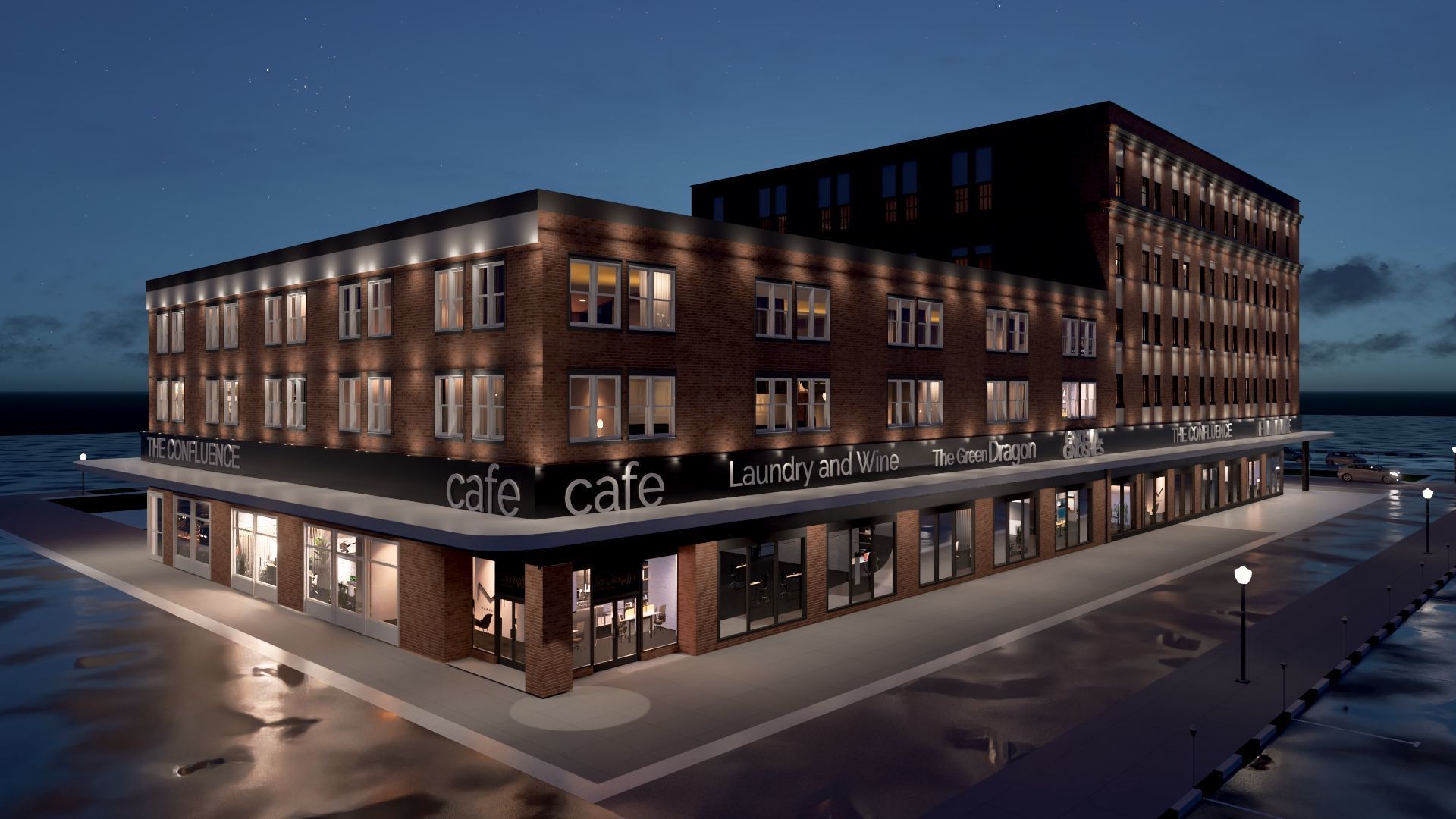 Mixed Use Building Multi Family American Modern 3D model_7