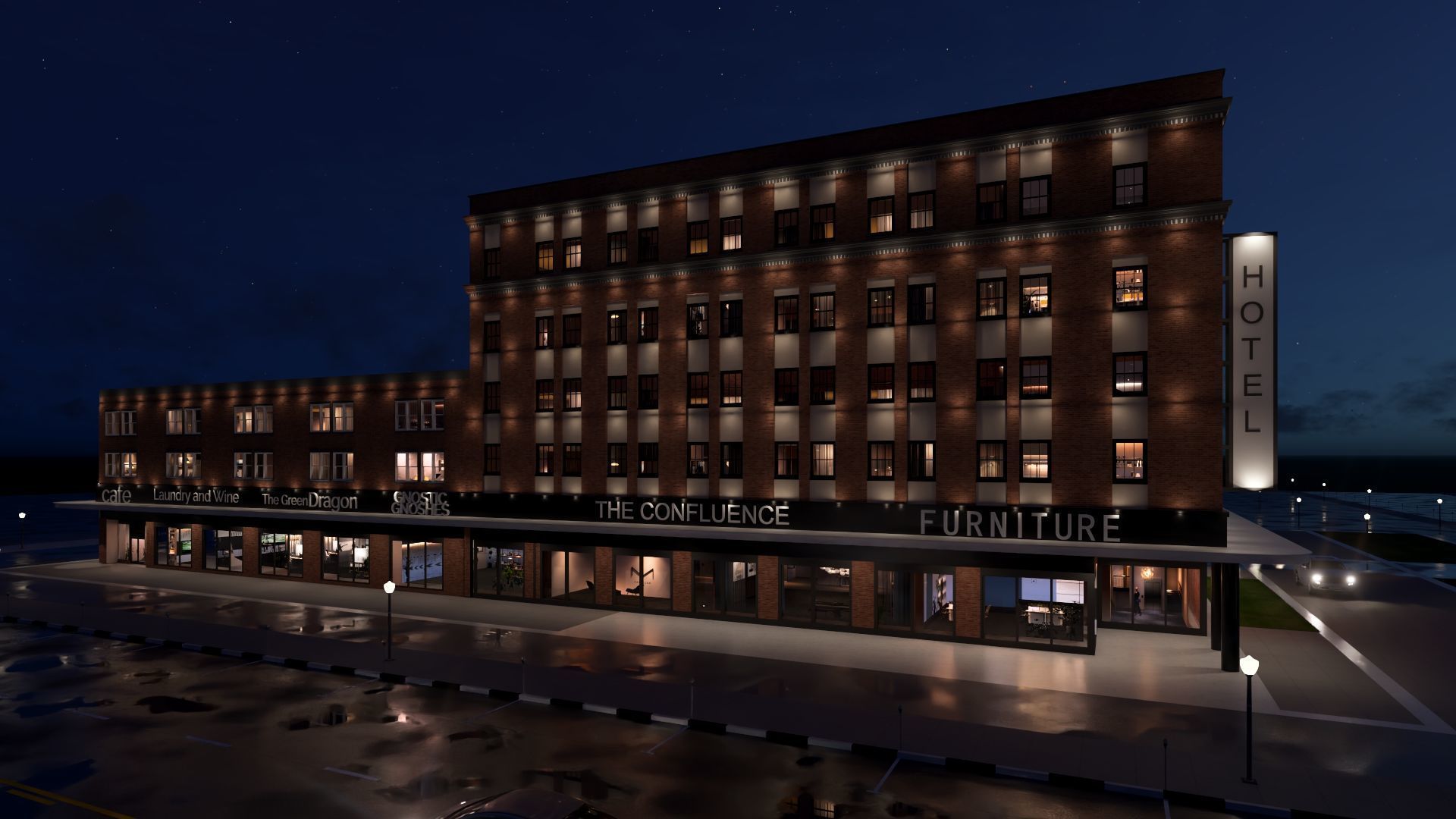 Mixed Use Building Multi Family American Modern 3D model_2