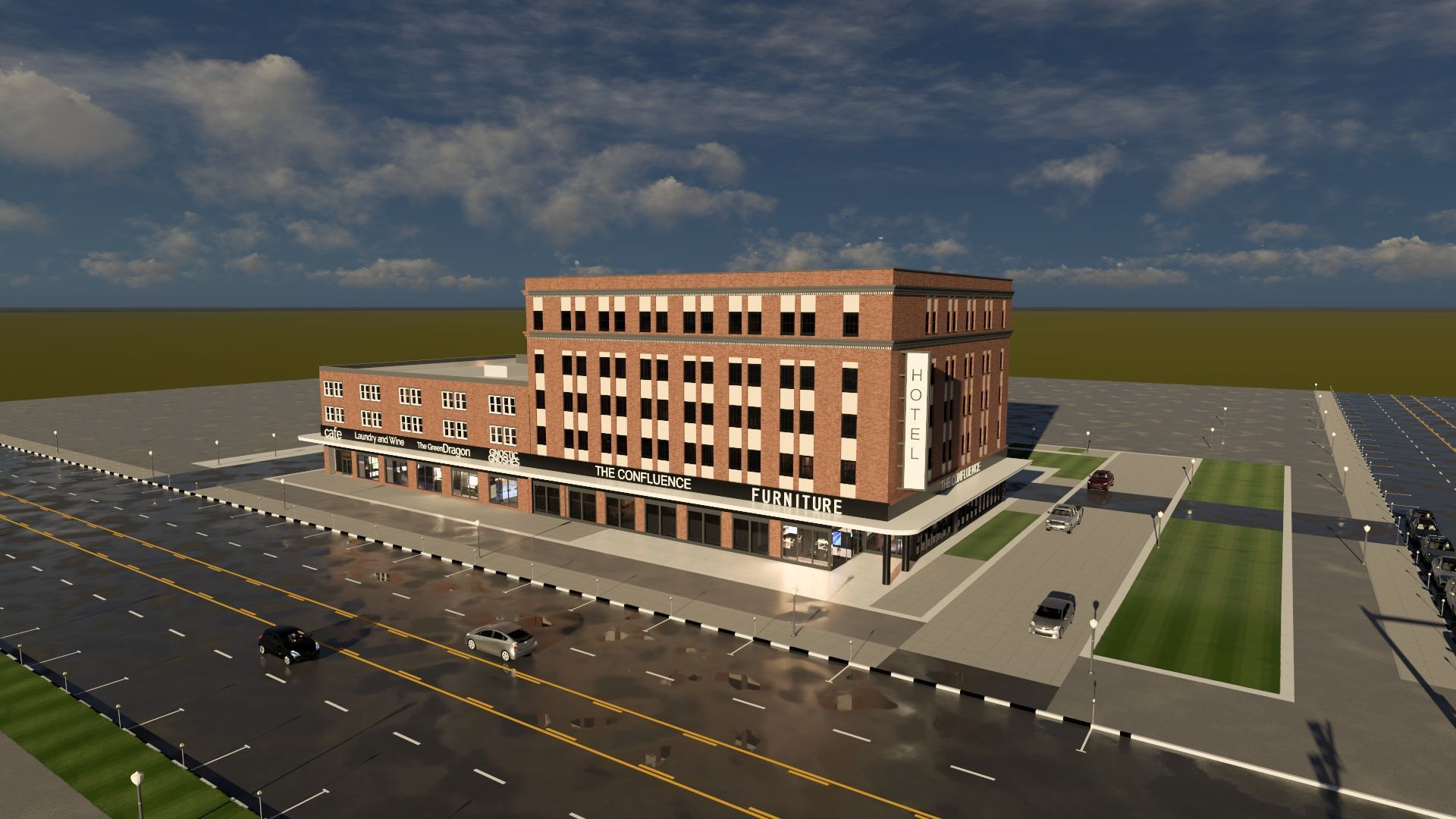 Mixed Use Building Multi Family American Modern 3D model_10