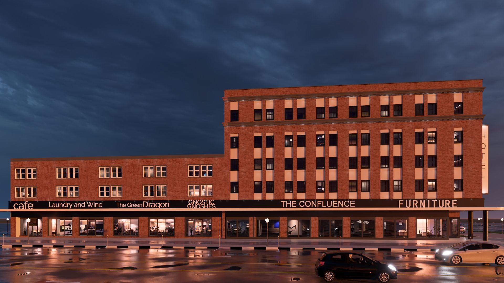 Mixed Use Building Multi Family American Modern 3D model_8