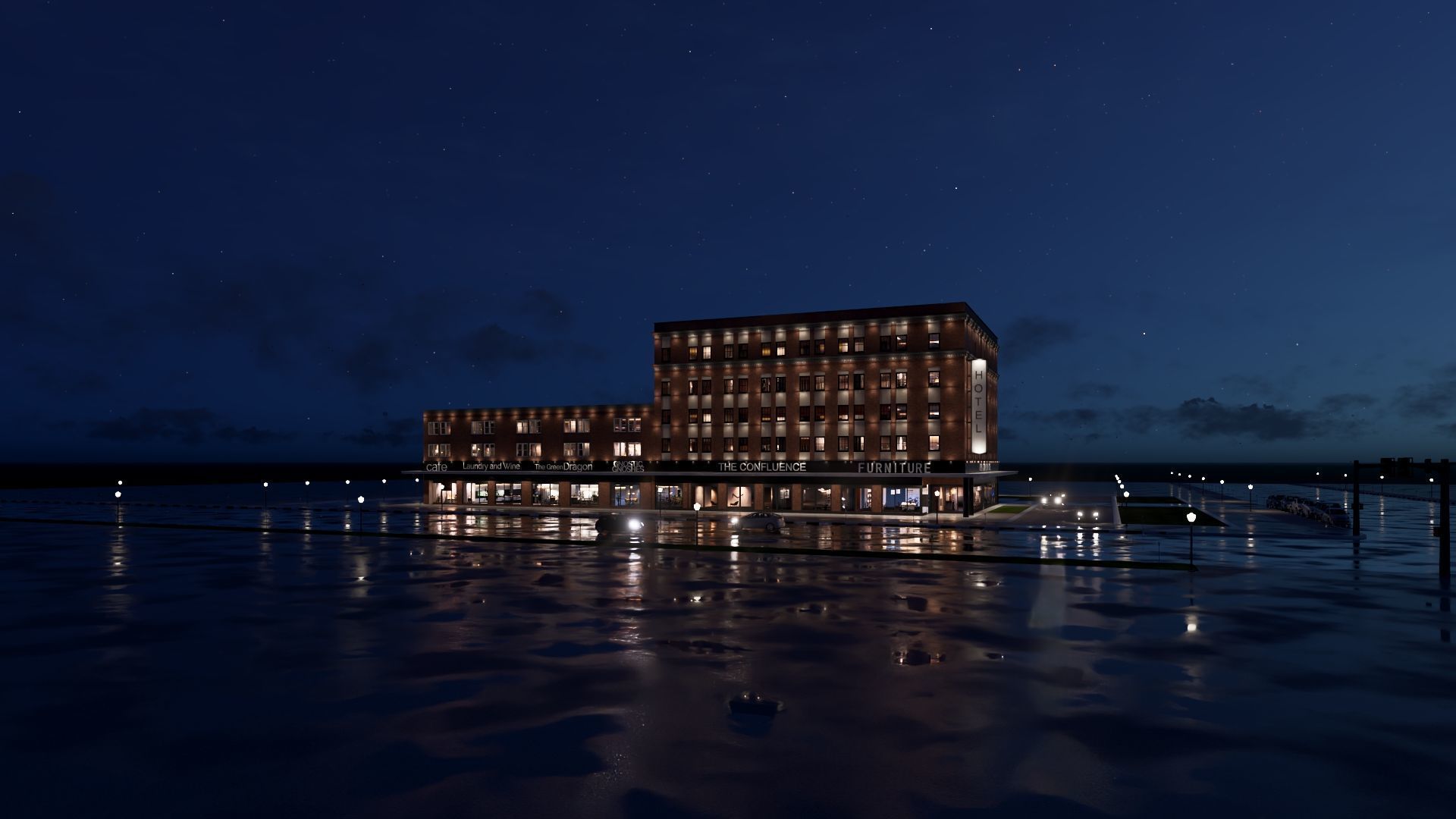 Mixed Use Building Multi Family American Modern 3D model_3