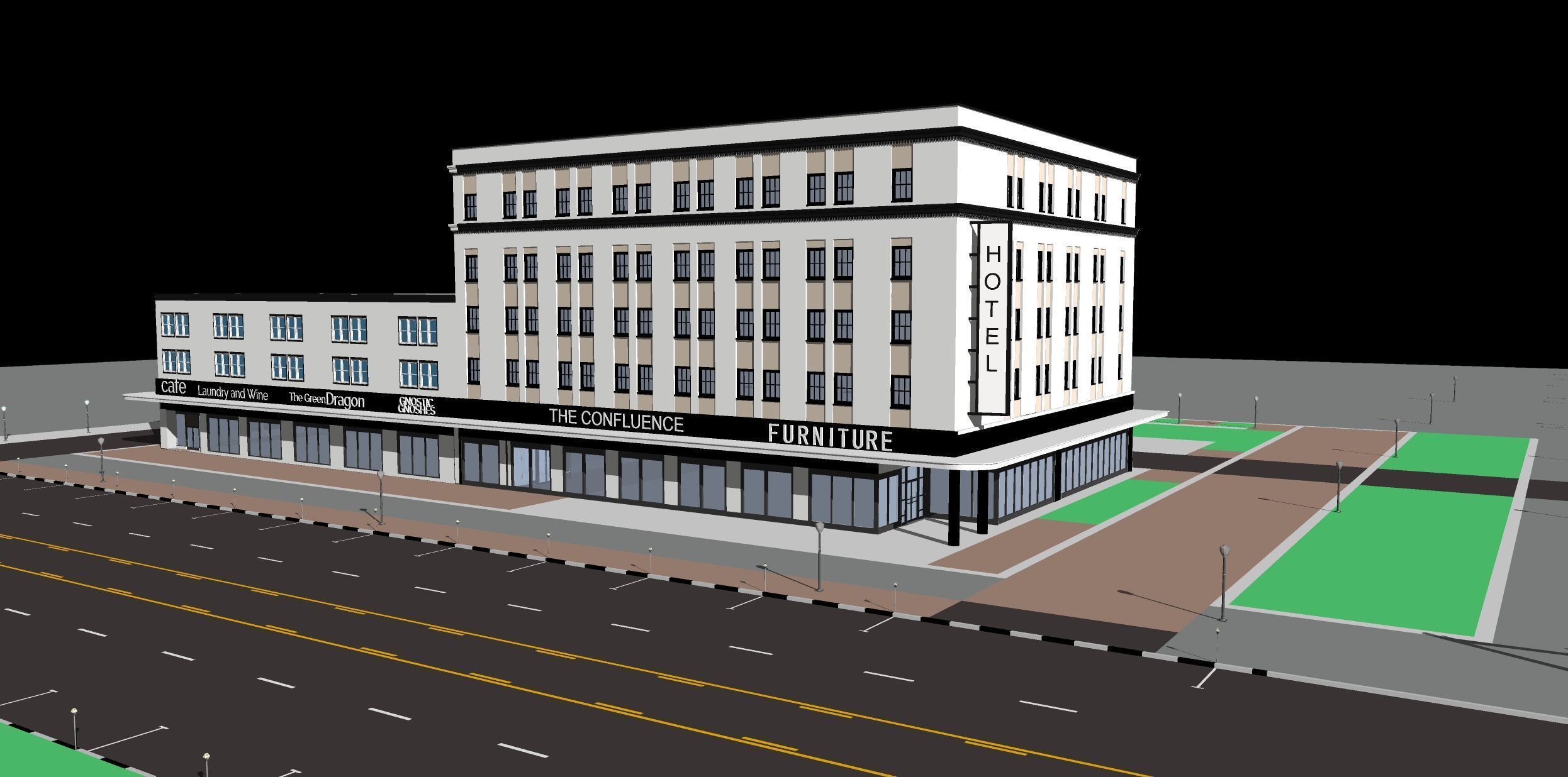 Mixed Use Building Multi Family American Modern 3D model_1