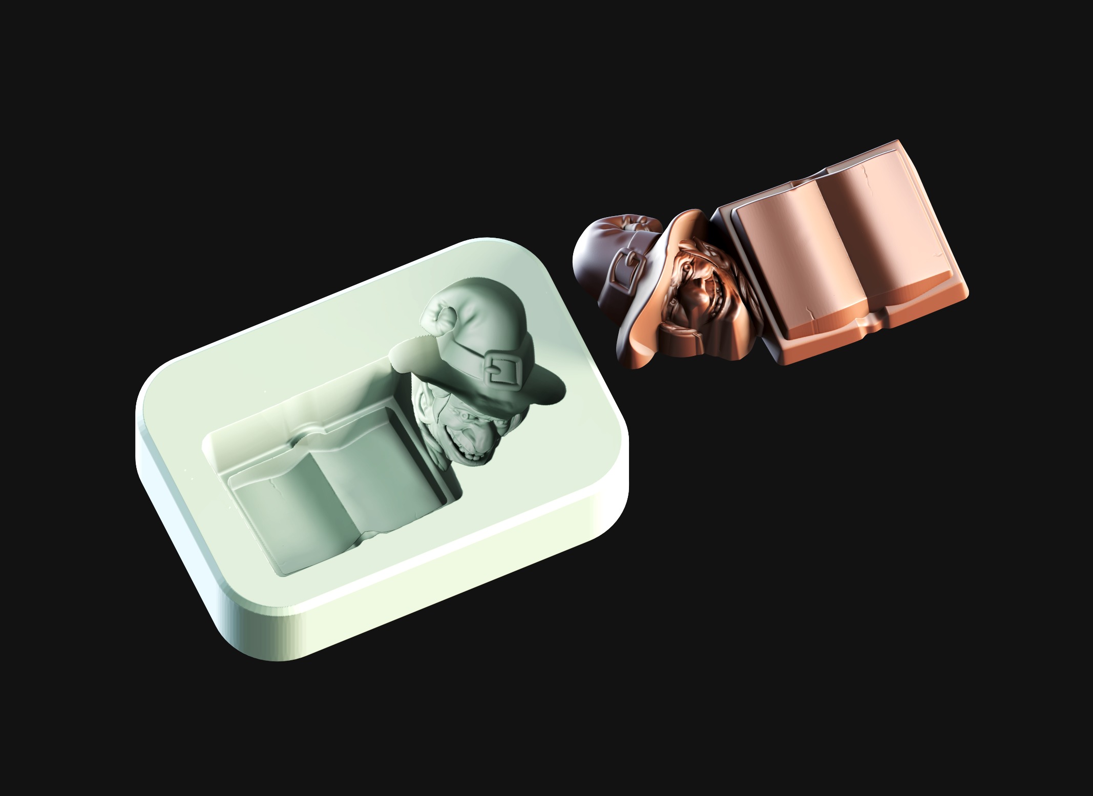 Halloween - Witch with Book 3D Printable Chocolate Mold 3D print model_2