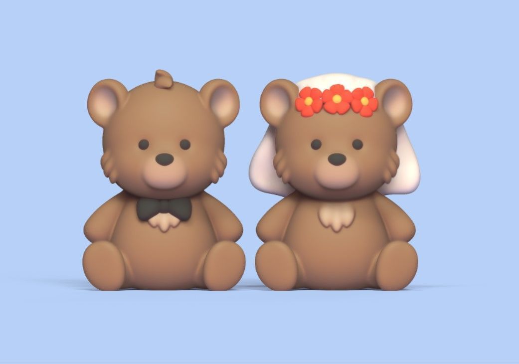 Cute Bear Wedding Cake Topper 3D print model_1