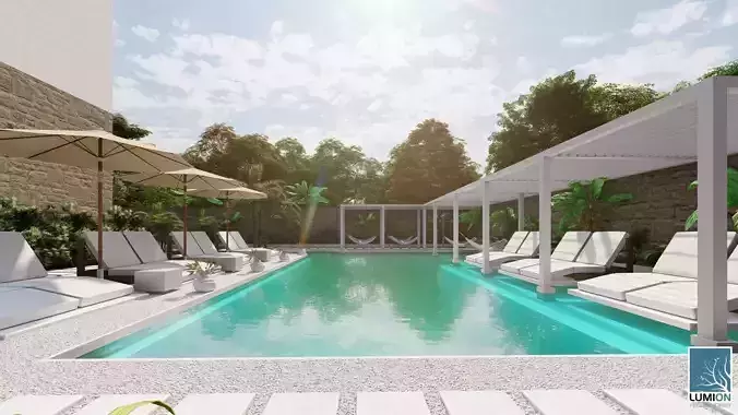 Luxury Poolside Lounge Area 3D Model