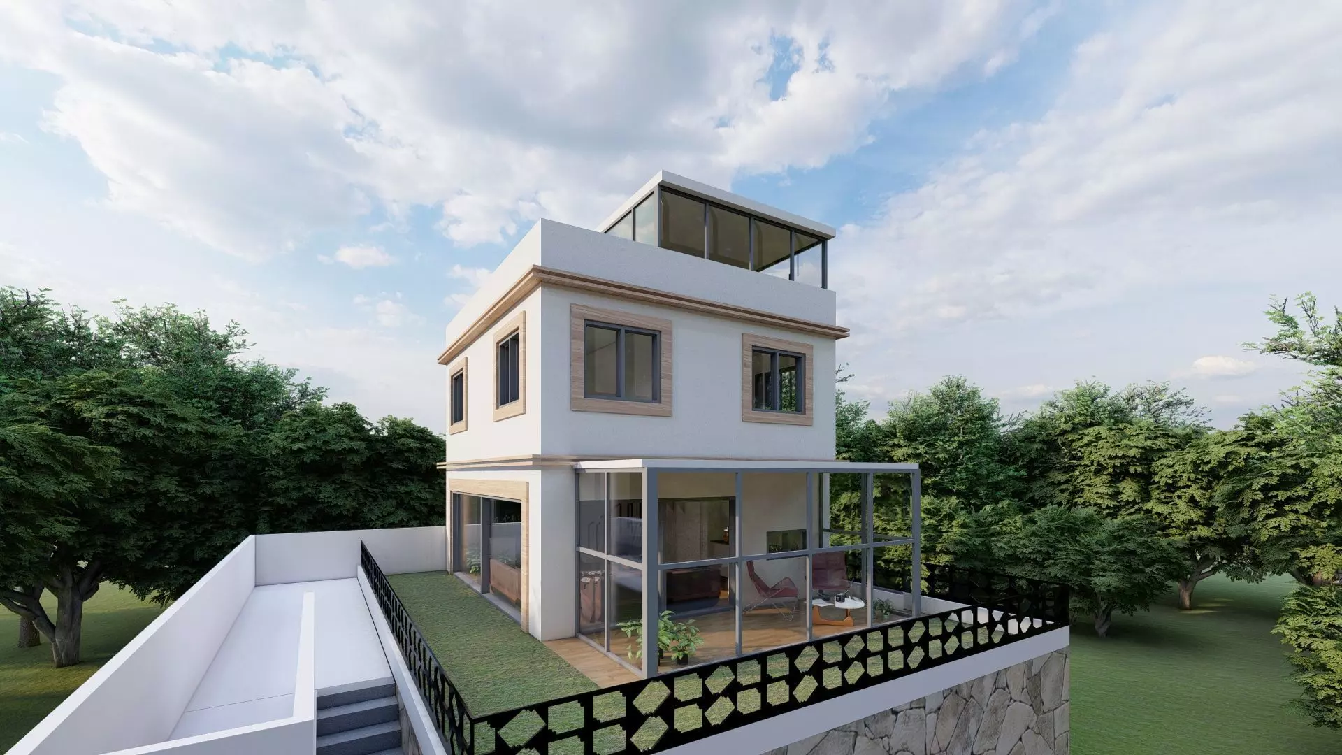  Modern Multi-Story Villa  3D model_0