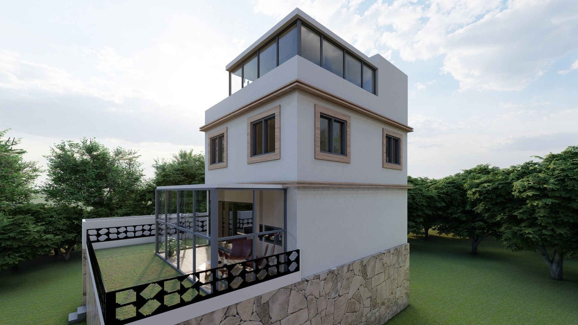  Modern Multi-Story Villa  3D model_1