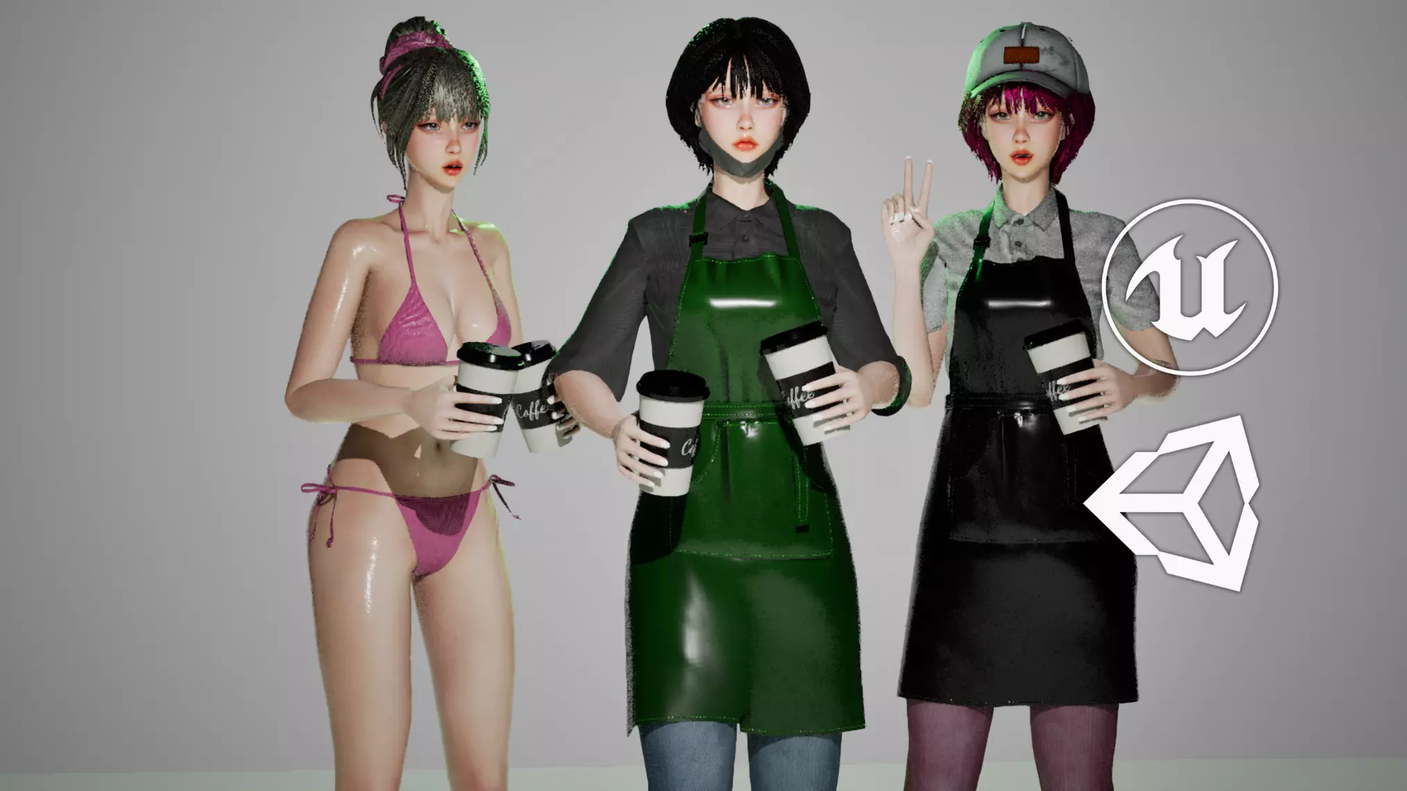 Barista Girl - GameReady Low-poly 3D model_0