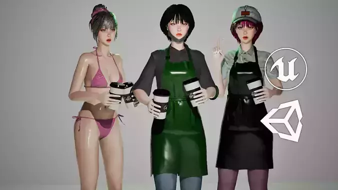 Barista Girl - GameReady Low-poly 3D model