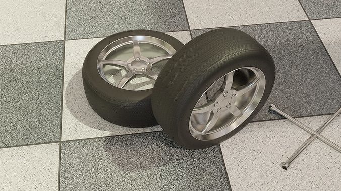 High-Detail Car Wheel for Games and Rendering Low-poly 3D model 4
