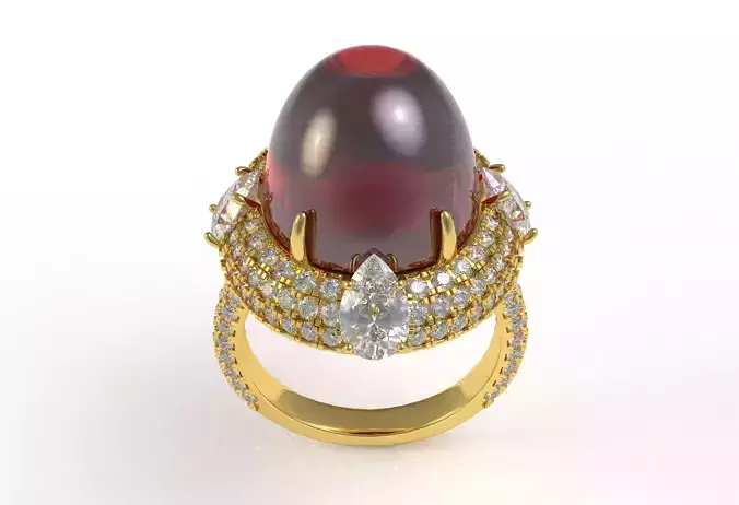 Cabochon Gem Pear Stone Cocktail Ring