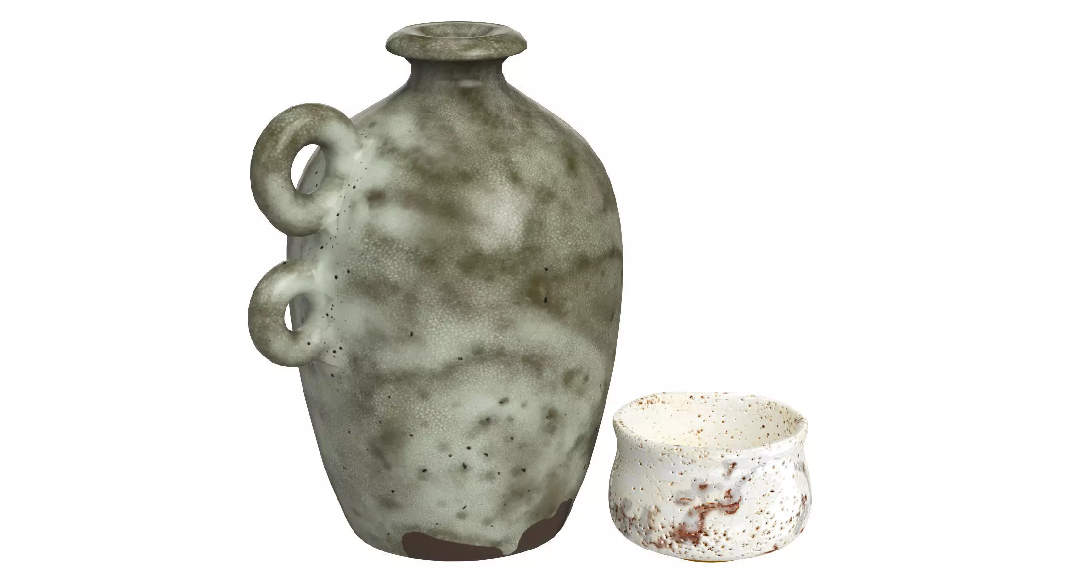 Handmade Ceramic Bottle and Bowl 3D model_0