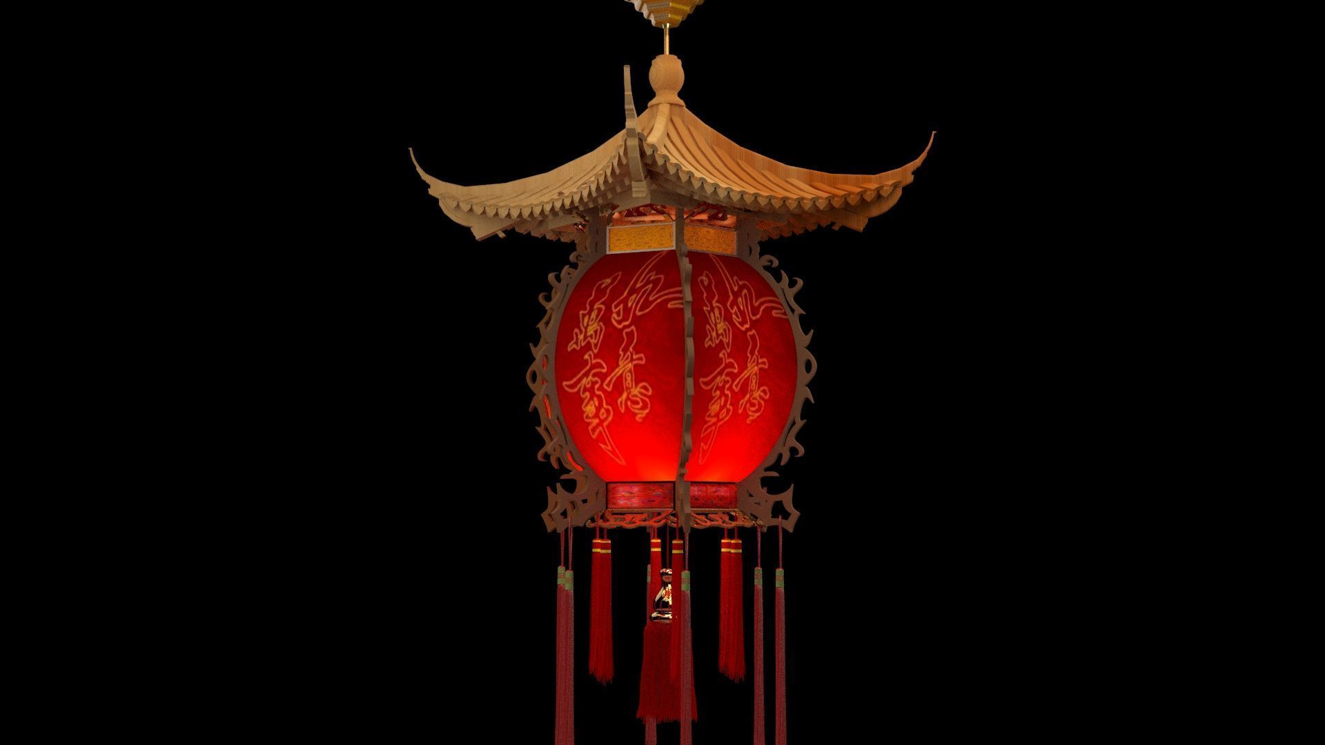 Chinese red lantern  3D model_2
