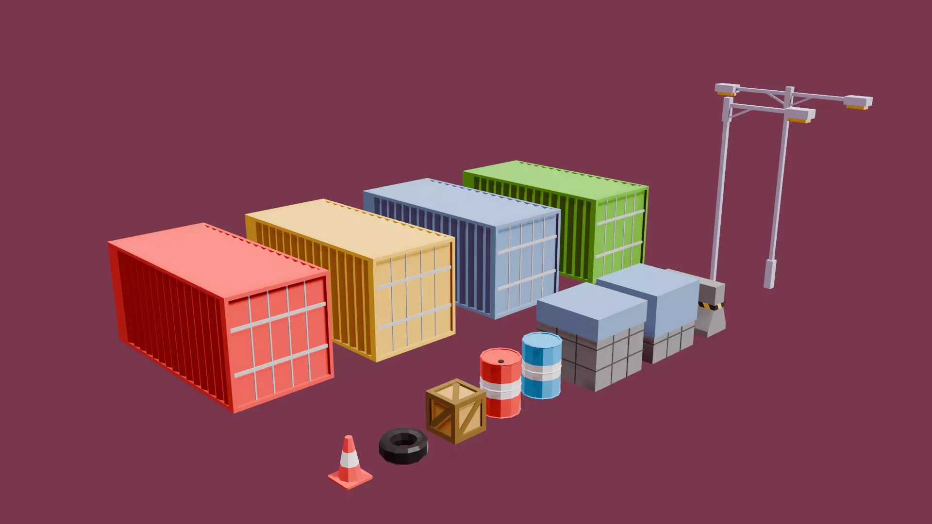Low Poly Industrial Props Asset Pack Low-poly 3D model